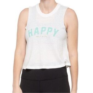 SPIRITUAL GANGSTER NWT HAPPY CROP SLEEVELESS TANK TOP WHITE BLUE LARGE